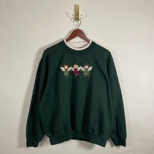 Vintage Morning Sun Christmas Sweater Layered Crewneck Holiday Green Patchwork